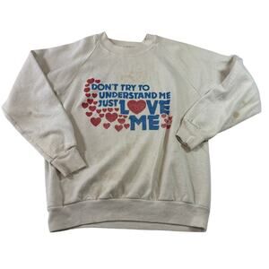 Vintage Just Love Me White Crewneck Sweatshirt, Size M, Hearts Grandma Cottage